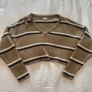 La Hearts V-Neck Sweater in Brown and Black Stripes